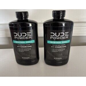 2 Pack DUDE Body Powder Menthol Chill w/ Charcoal Natural 10oz Talc Free Sealed